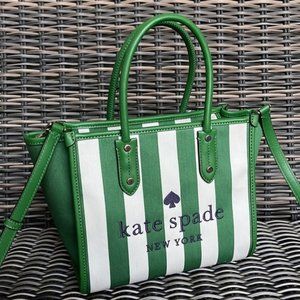 Kate Spade Ella Even Stripe Jacquard Small Tote Crossbody Bag Green Multi